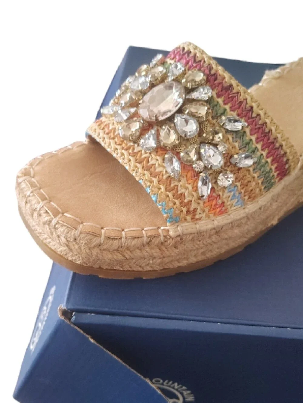 White‎ Mountain Multicolor Stitch Espadrille Wedge Sandals 7.5 NWT Resortwear